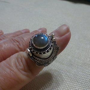 Gorgeous "LABRADORITE" Handmade Sterling POISON BOX Ring Size 7.25 #644B